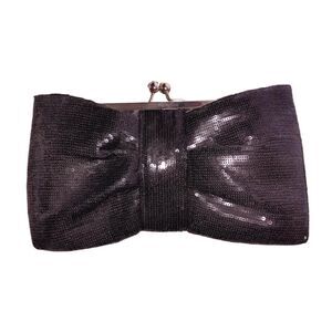 NWT Sasha Black Sequined Bow Clutch with Silver Chain Handbag